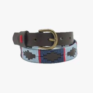 Cinturón cuero bordado azul