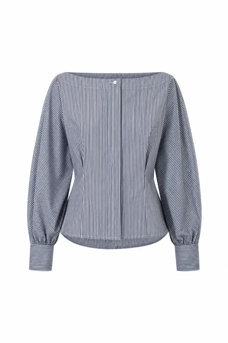 Camisa azul de popelín de rayas - Imagen 6