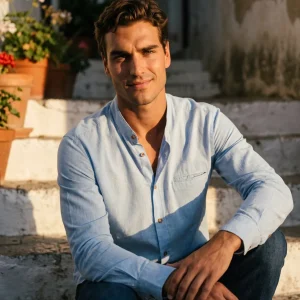 Camisa Chambray Índigo Mandarín