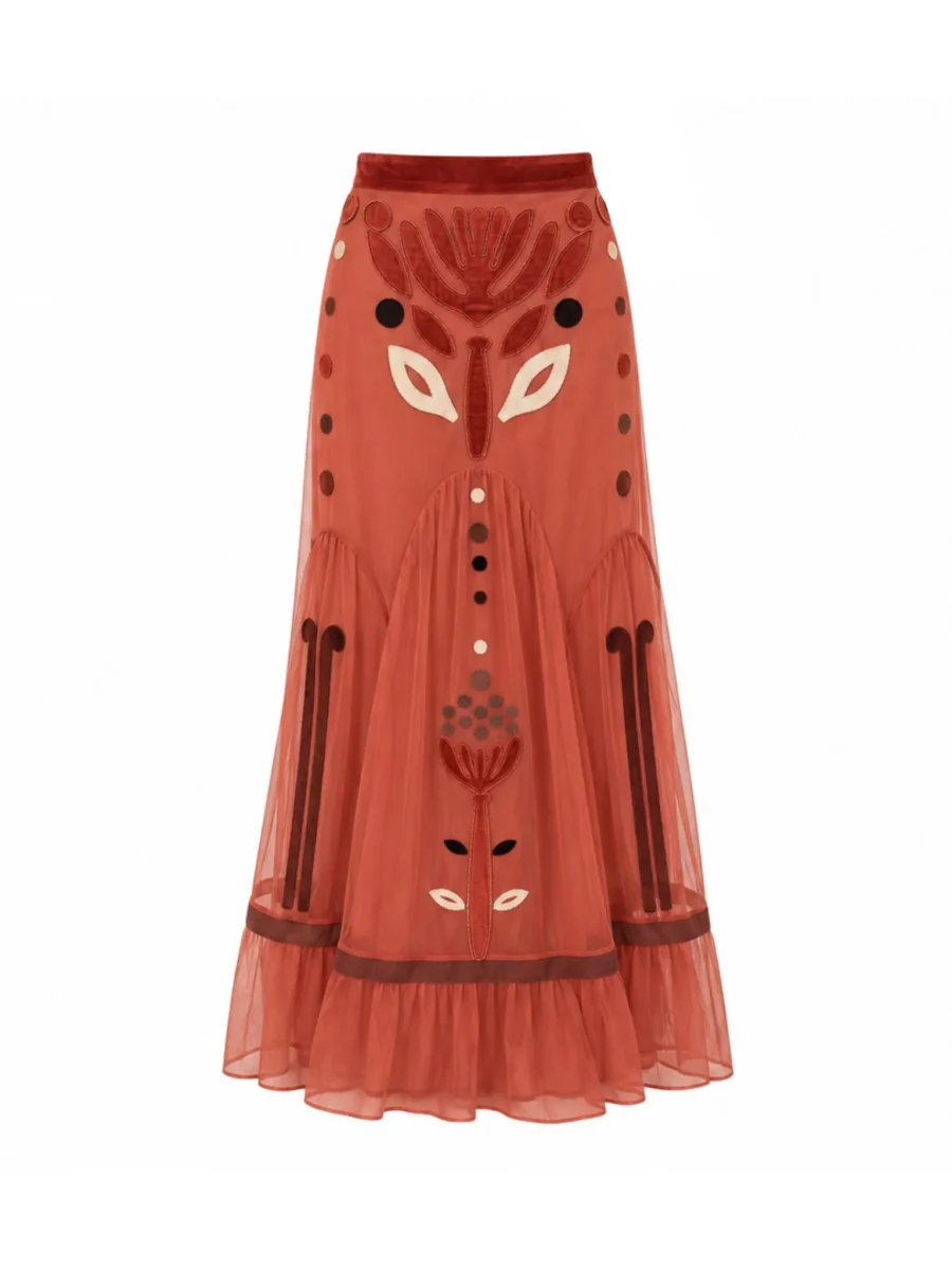 Falda de tul bordada coral - Imagen 5