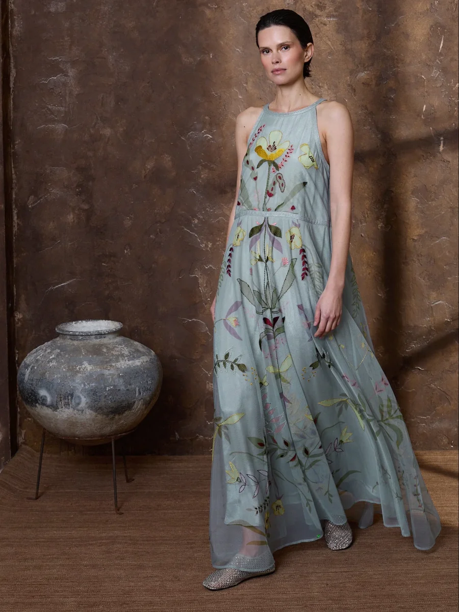 Vestido de tul bordado gris azulado - Imagen 4