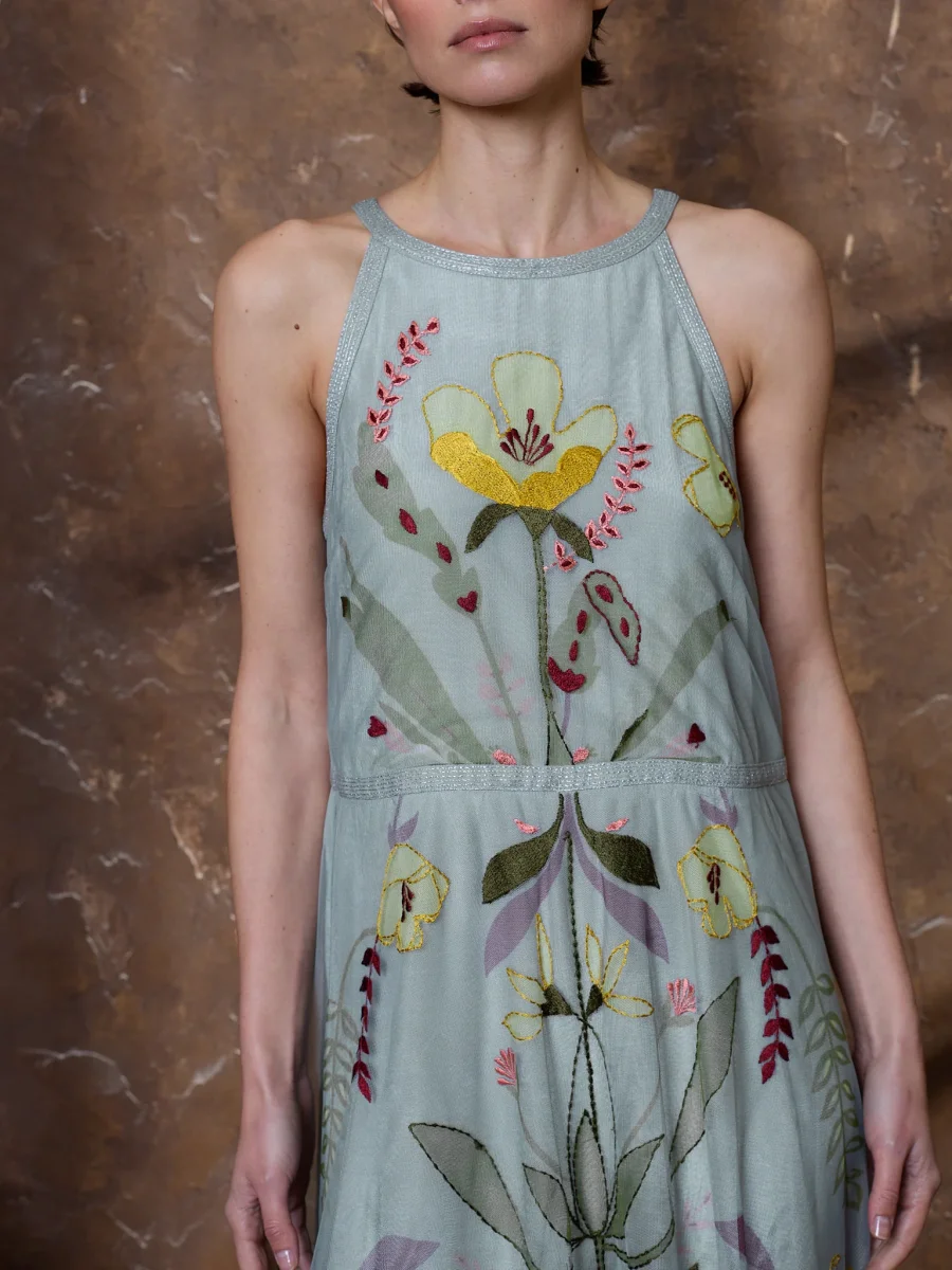 Vestido de tul bordado gris azulado - Imagen 3