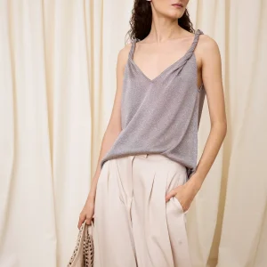 Top de lurex escote pico plata