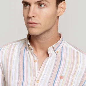Camisa Lino Rayas Naranja SKU 0.28028
