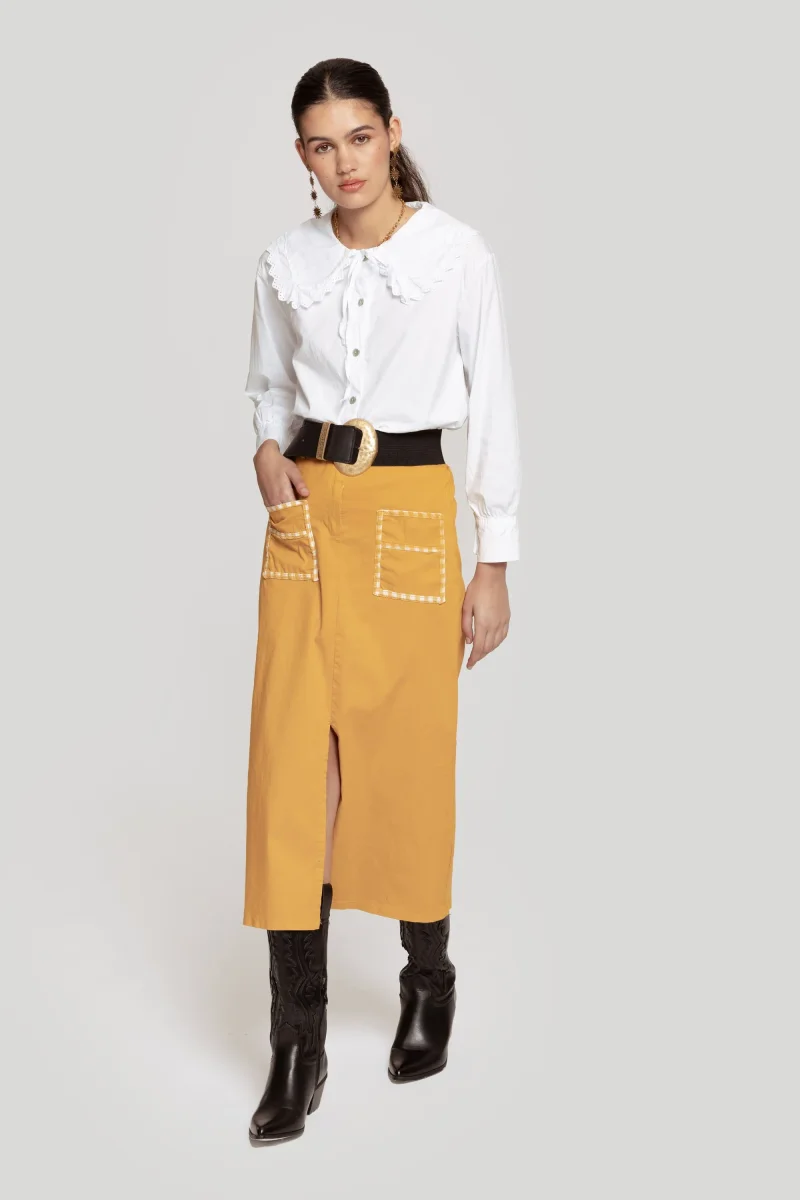 Falda Albora Midi Mostaza - Imagen 3