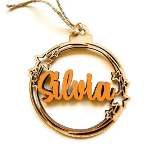 Bola navidad personalizada estelar madera con nombre en color
