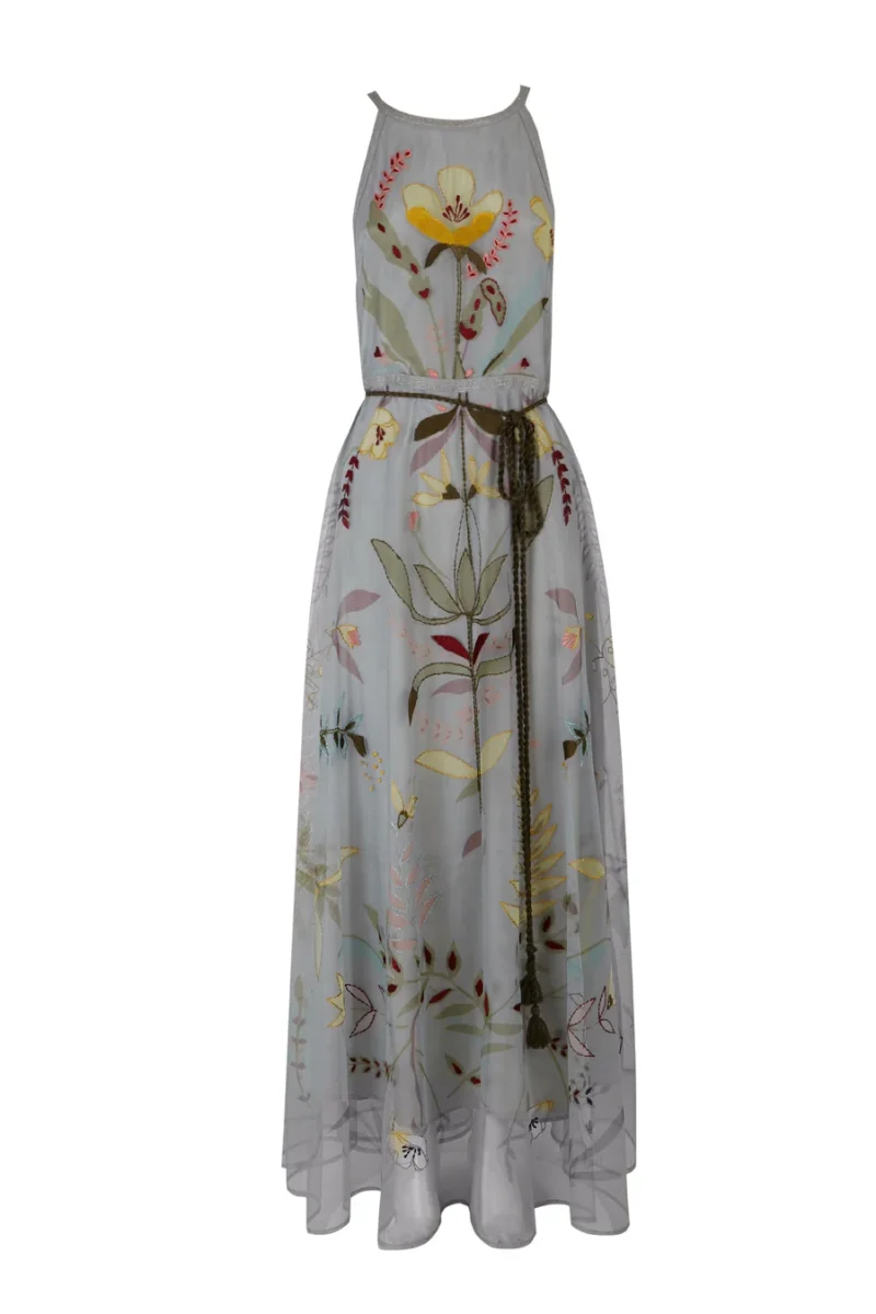 Vestido de tul bordado gris azulado - Imagen 6