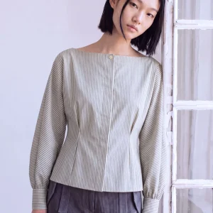 Camisa azul de popelín de rayas