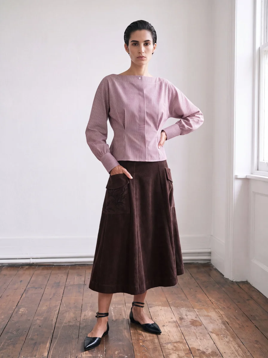 Camisa popelín de rayas terracota - Imagen 5