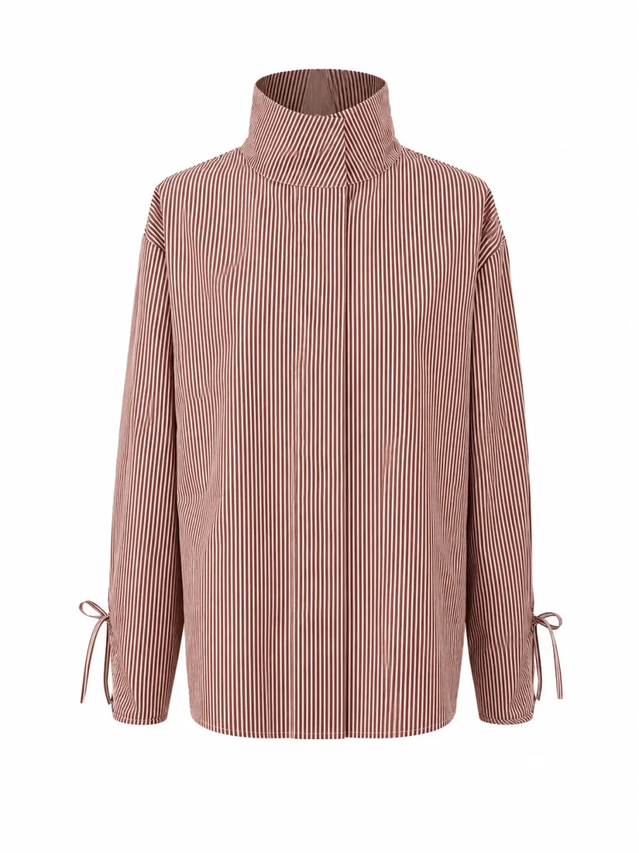 Camisa de rayas terracota con cuello alto - Imagen 6