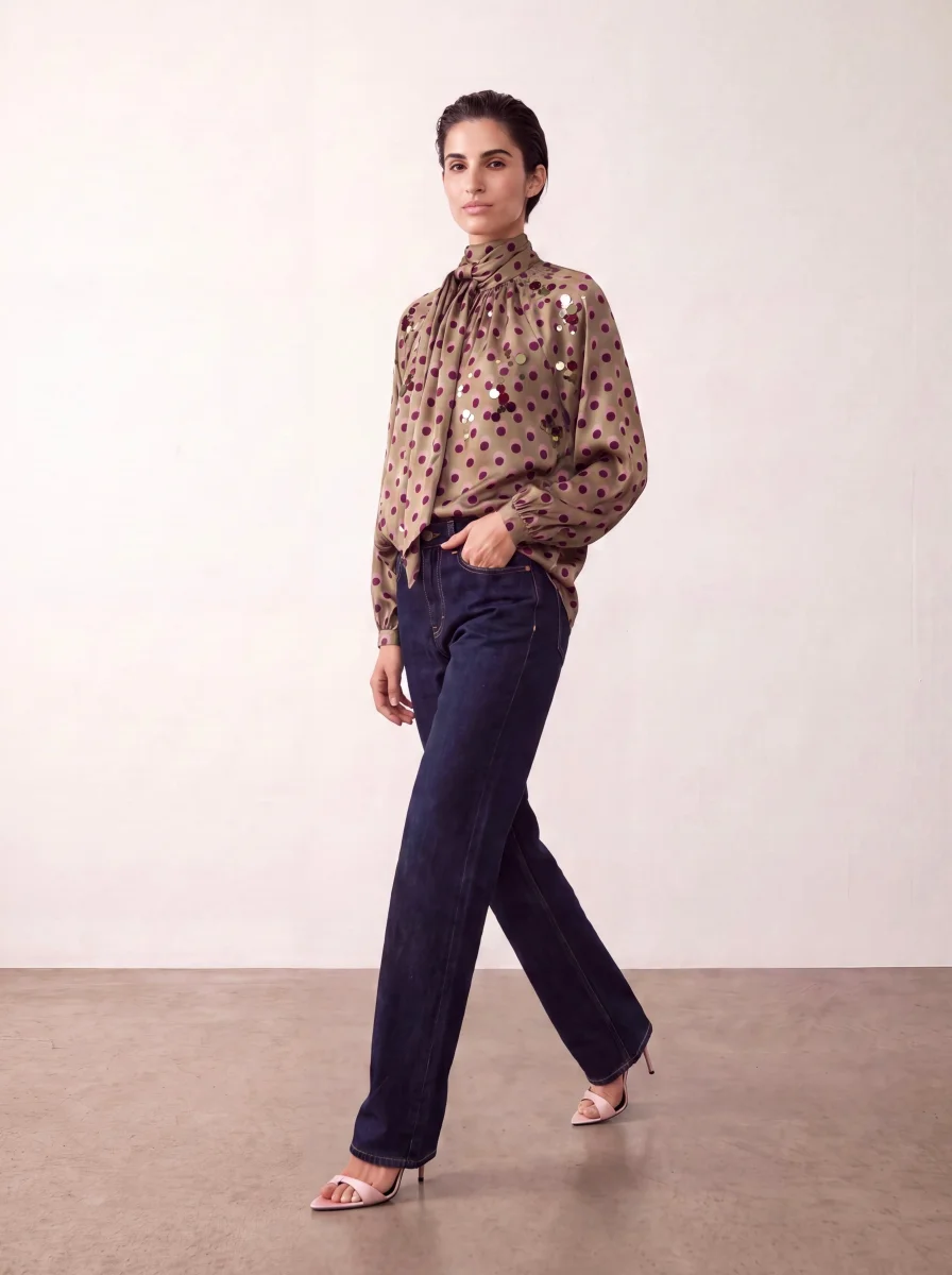Blusa verde lunares con lentejuelas - Imagen 3