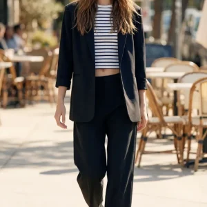 Blazer abierto de manga 3/4 con solapa