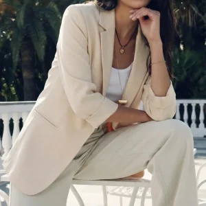 Blazer abierto de manga 3/4 con solapa
