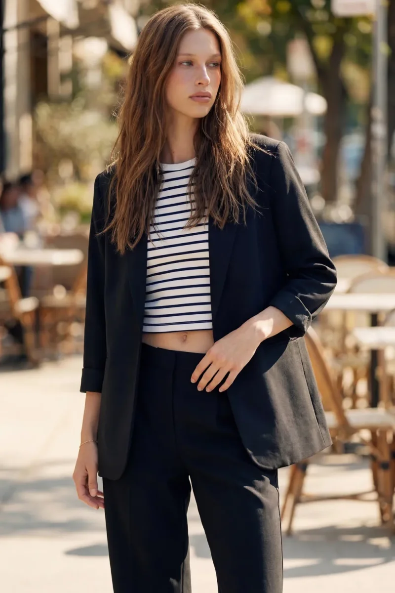 Blazer abierto de manga 3/4 con solapa - Imagen 3