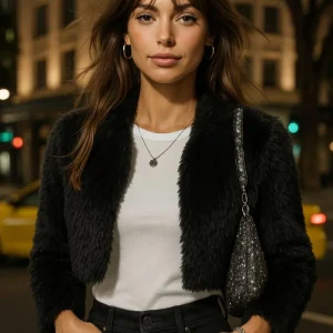 Blazer corto abierto de efecto pelo