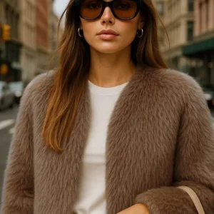 Blazer corto abierto de efecto pelo