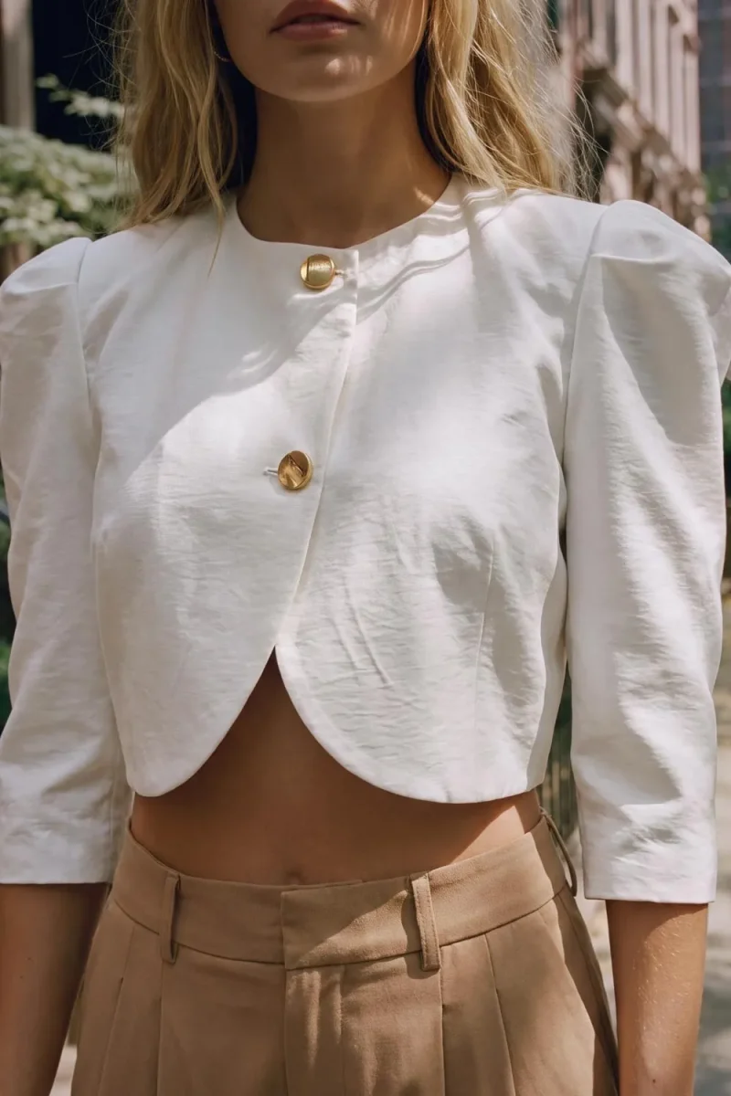 Blazer cropped botones textura - Imagen 5