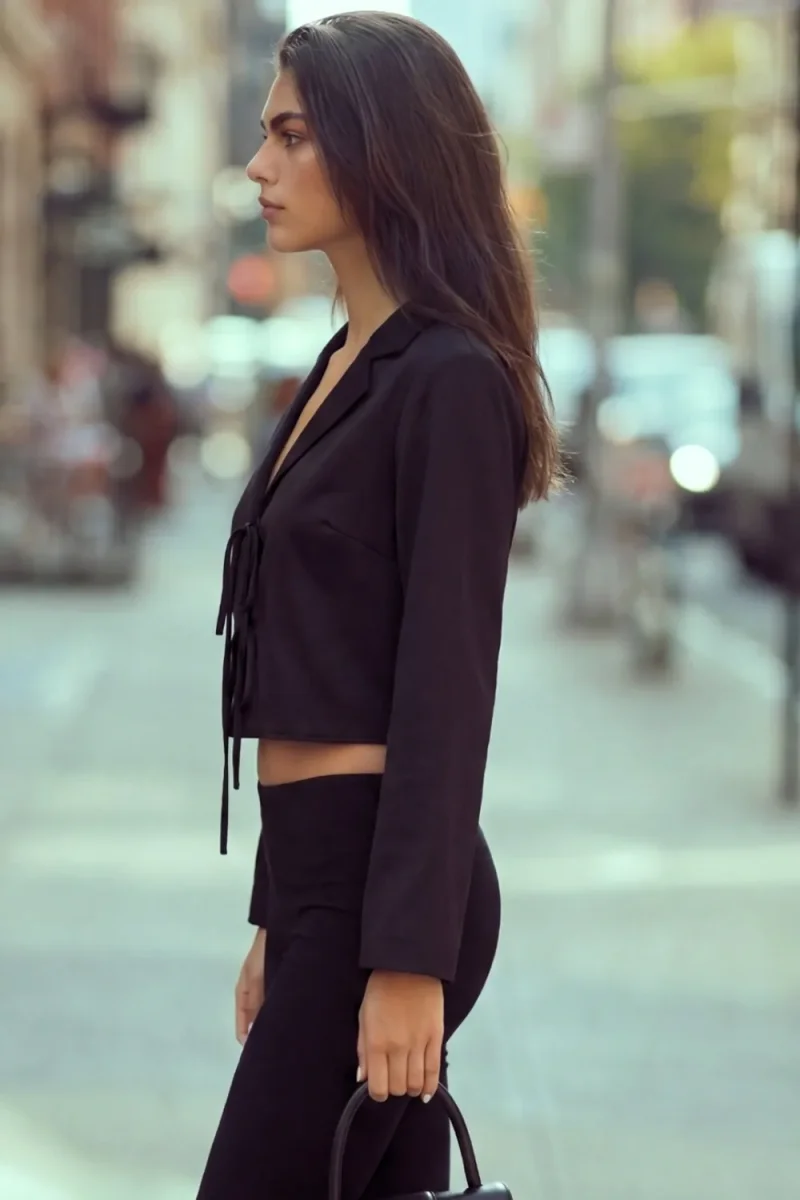 Blusa corta escote con solapa lazos - Imagen 6