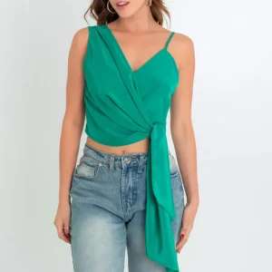 Blusa cruzada asimétrica con lazo lateral