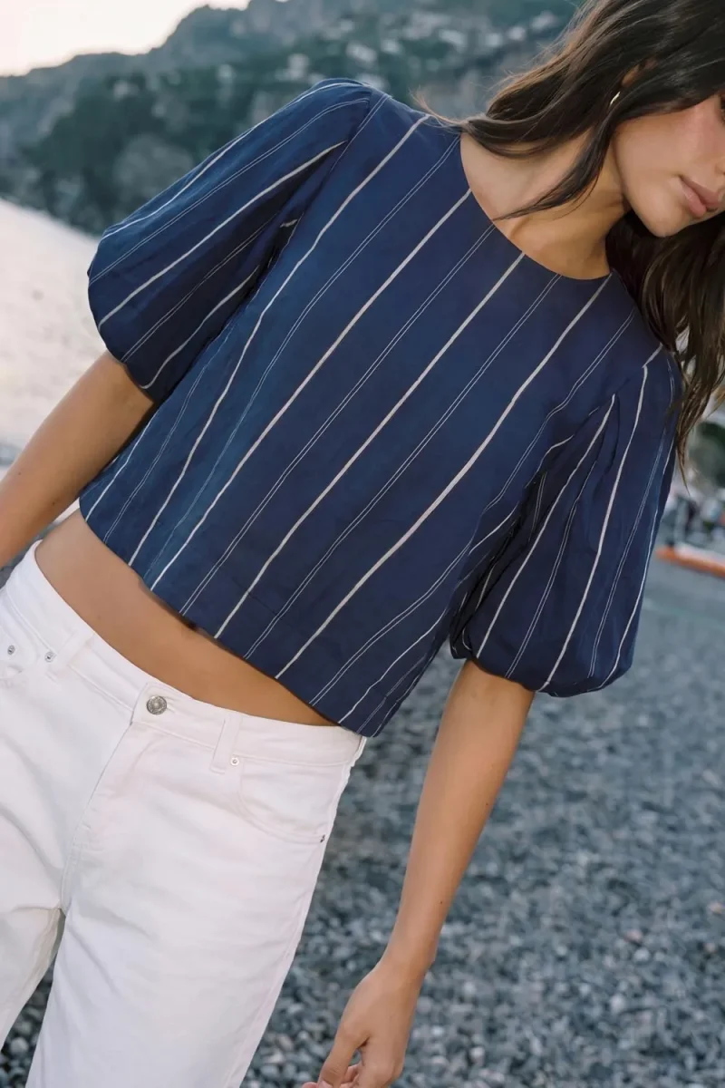 Blusa manga abullonada rayas - Imagen 2