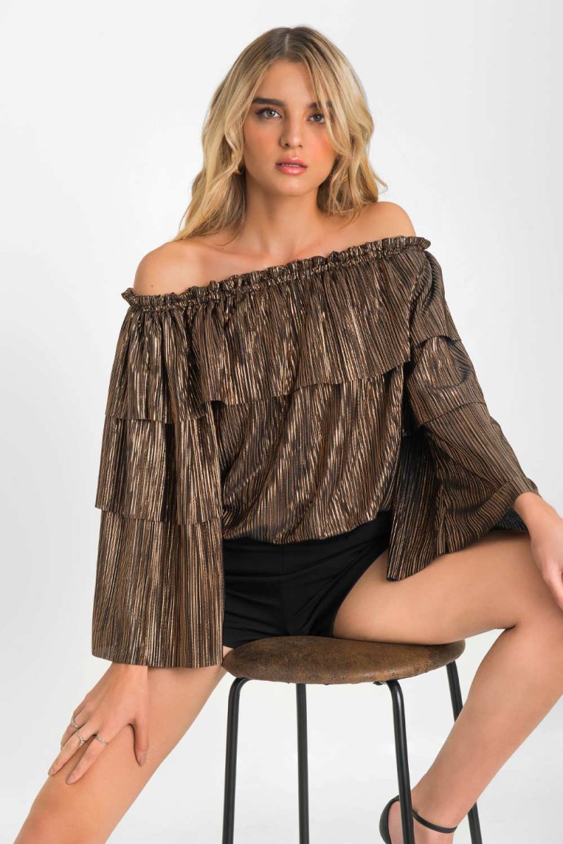 Blusa metálica de manga larga olanes - Imagen 2