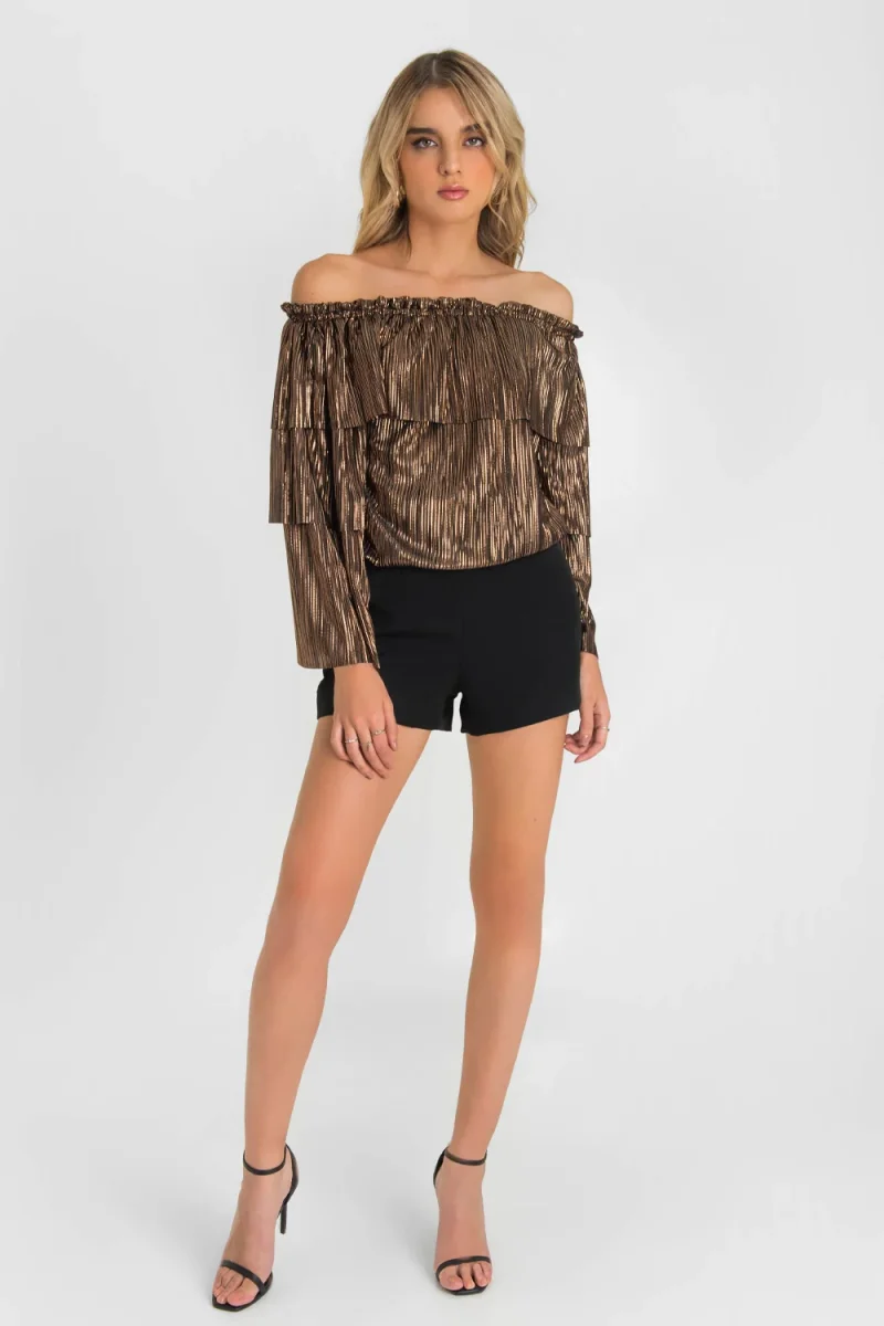 Blusa metálica de manga larga olanes - Imagen 3