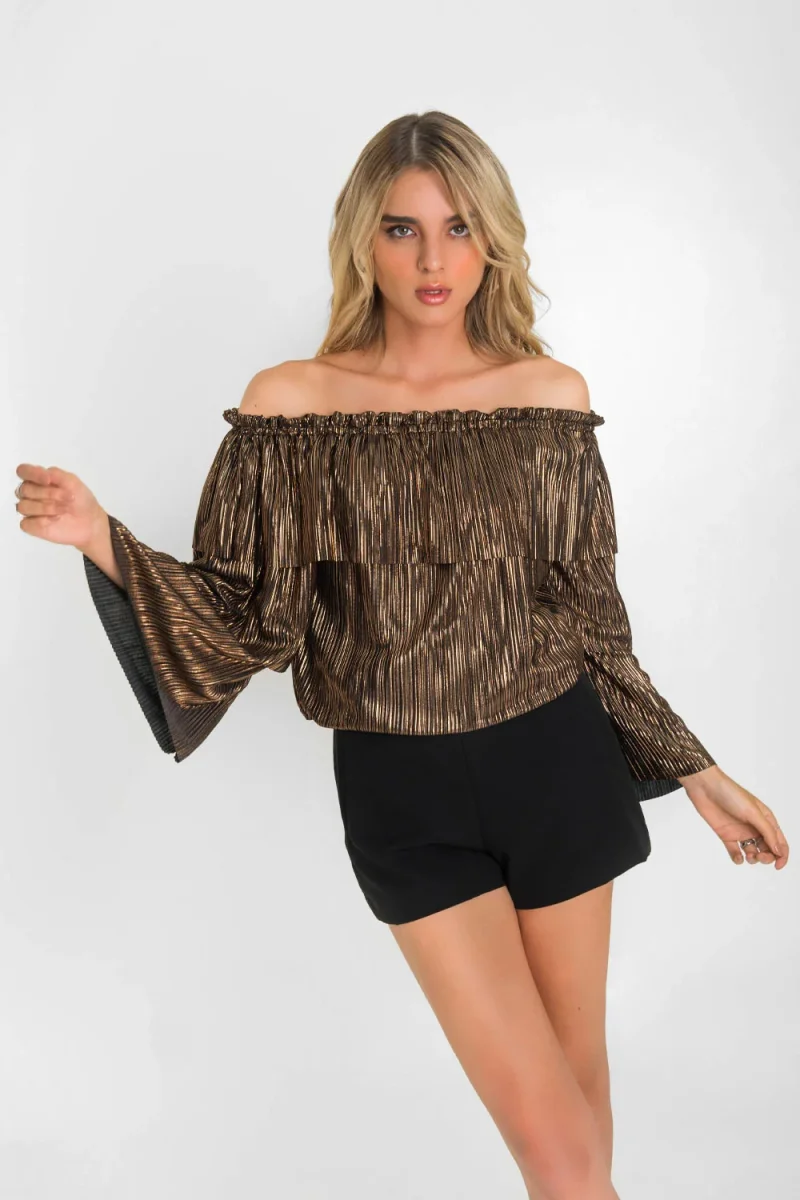 Blusa metálica de manga larga olanes - Imagen 4