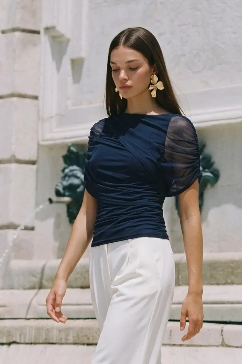 Blusa Prince mesh con plisados