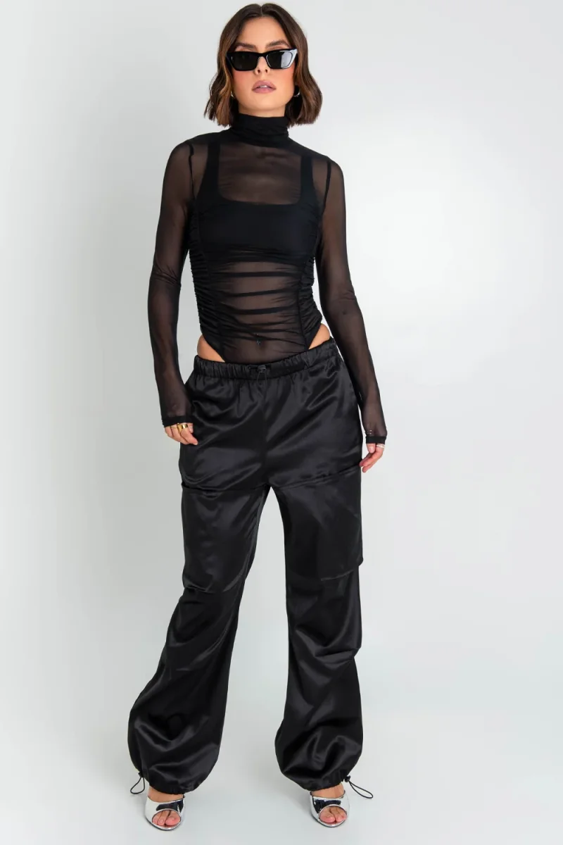 Body de mesh con plisados cuello alto - Imagen 7