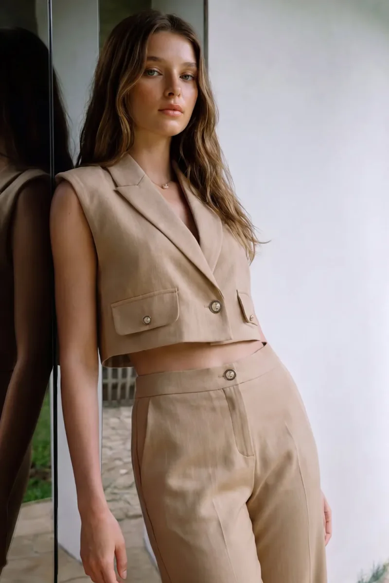 Chaleco cropped bolsillos - Imagen 2