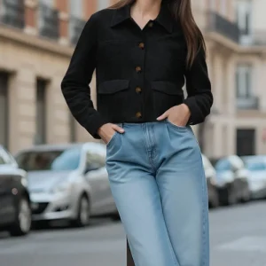 Chamarra bolsillos efecto ante