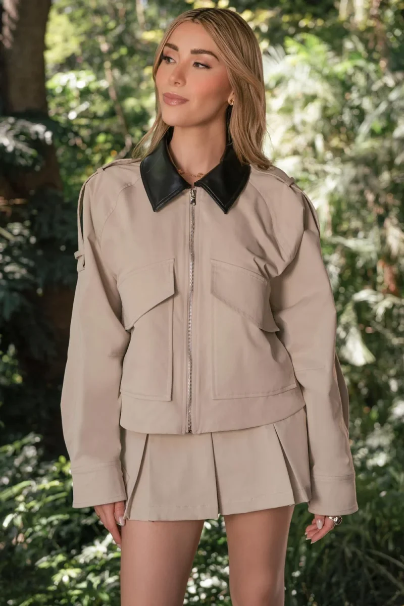 Chamarra oversized cuello contraste - Imagen 3
