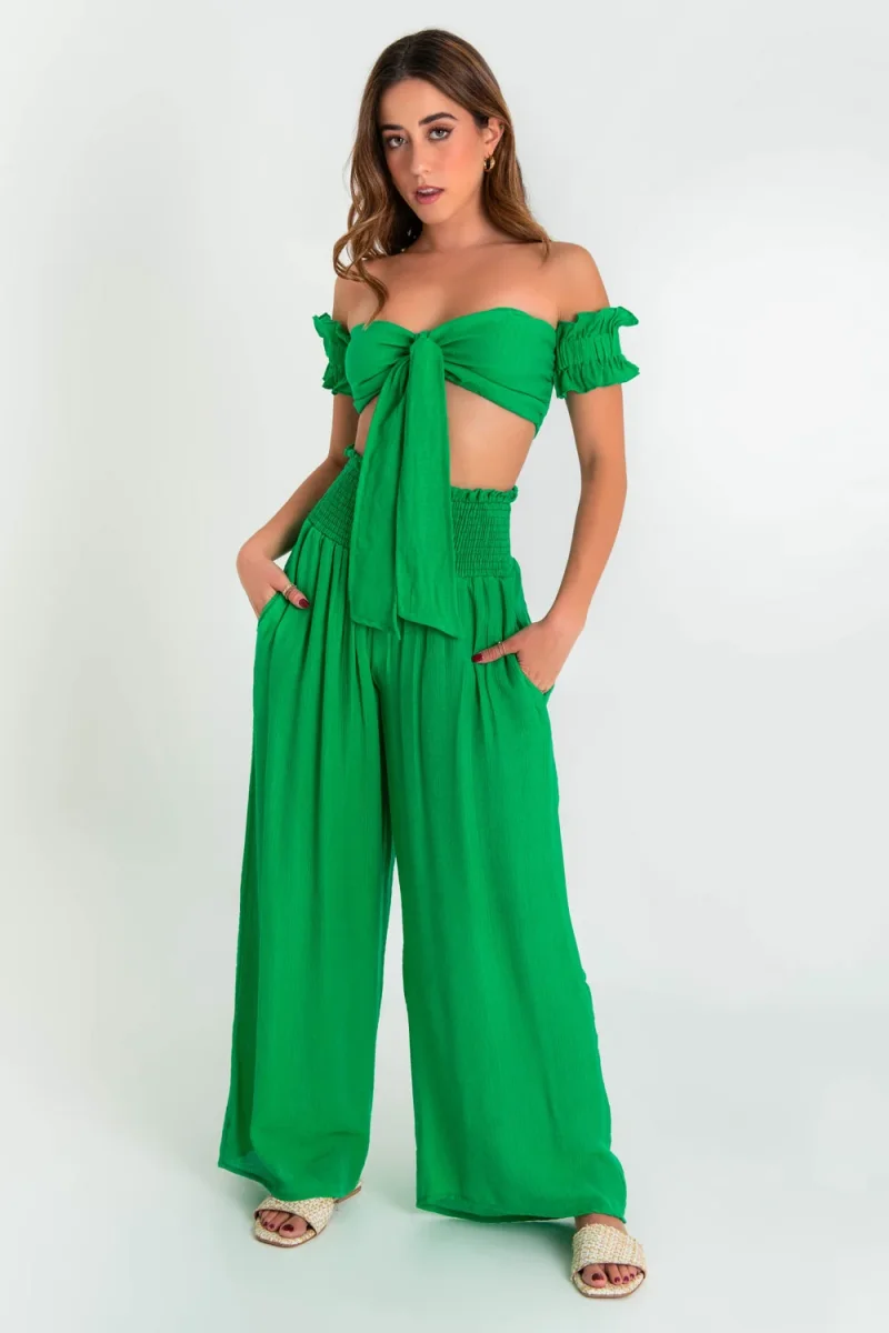 Crop top escote con nudo manga olanes - Imagen 3