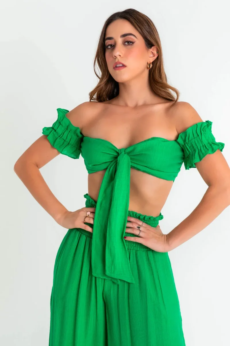 Crop top escote con nudo manga olanes - Imagen 4
