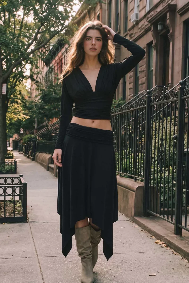 Falda midi asimétrica