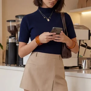 Falda short corto de cintura alta cruce diagonal
