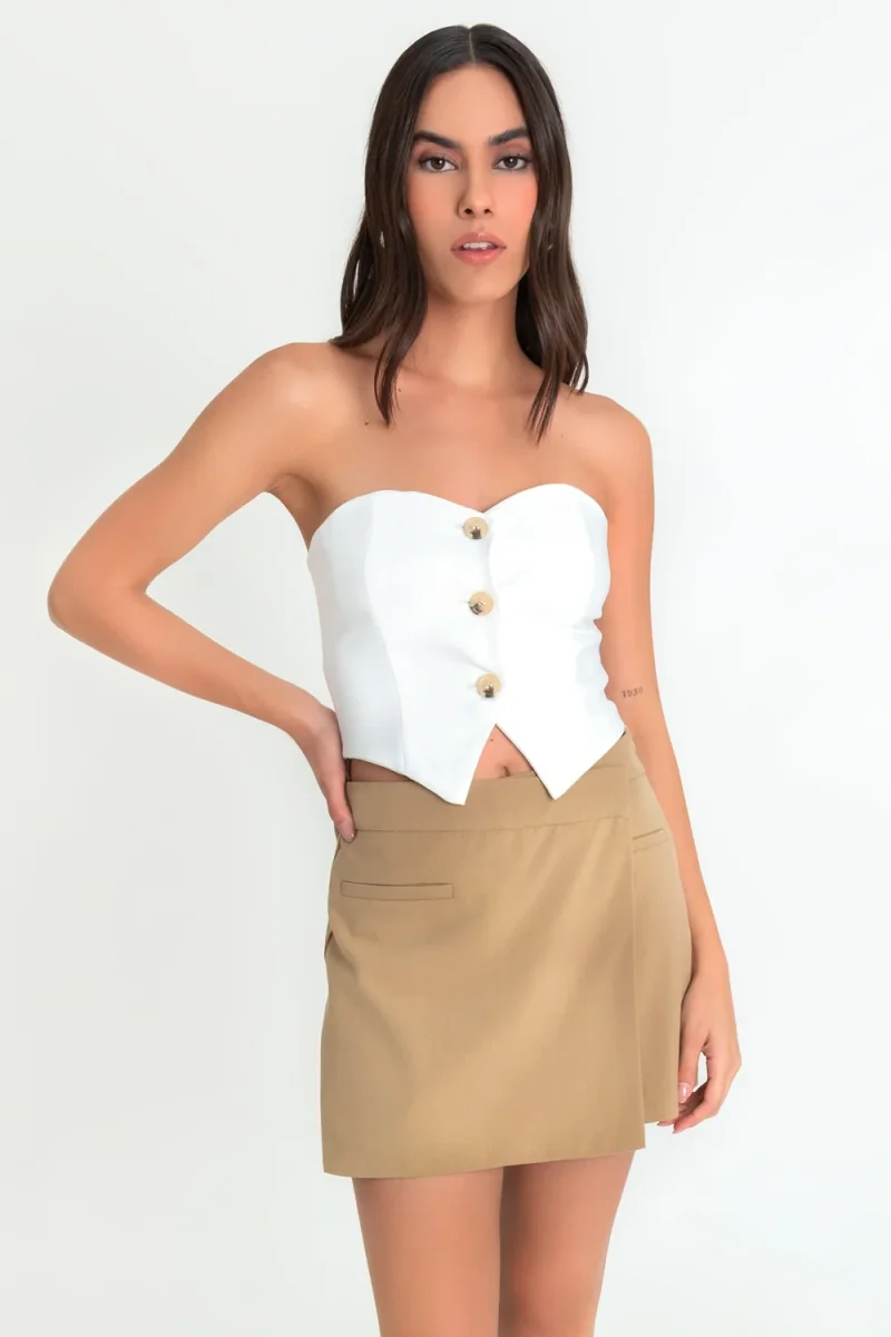 Falda short corto pretina criss cross con vivos - Imagen 2