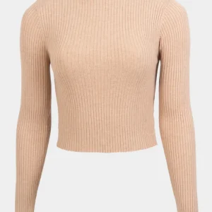 Jersey corto canalé de cuello mock seguido
