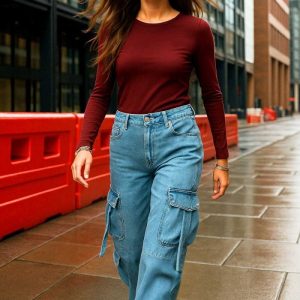 Pantalón cargo multipocket de denim fit wide leg