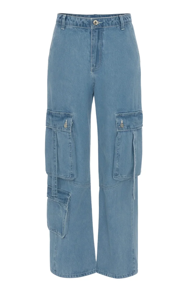 Pantalón cargo multipocket de denim fit wide leg - Imagen 5