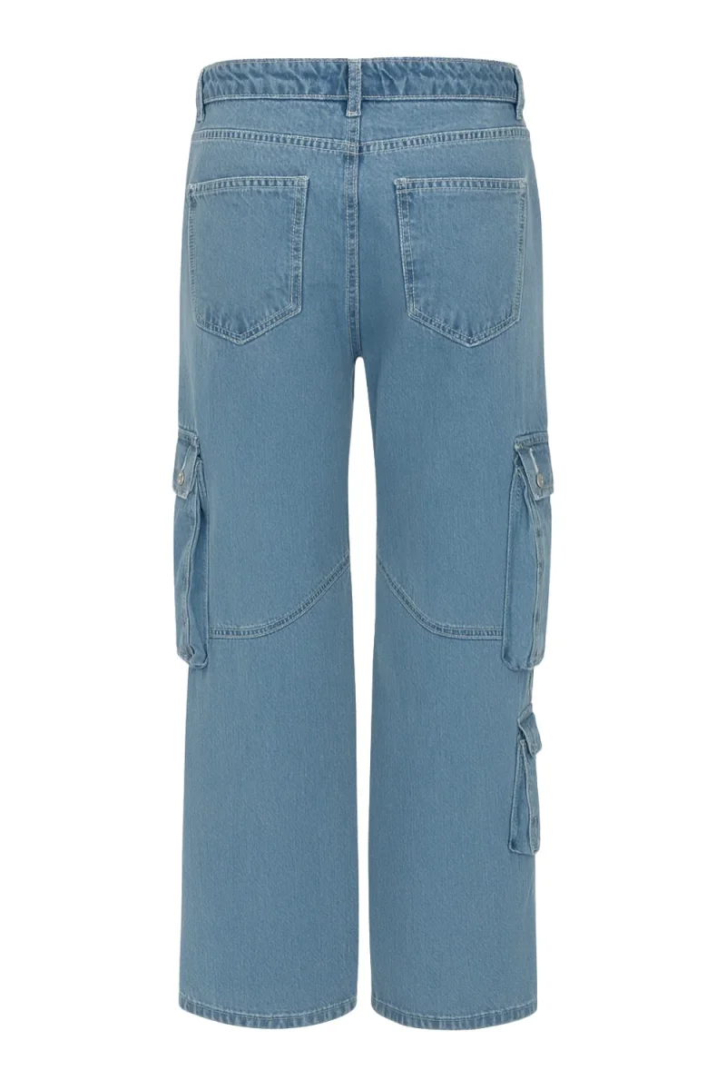 Pantalón cargo multipocket de denim fit wide leg - Imagen 6