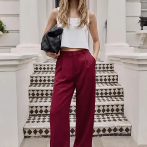 Pantalón cintura alta con pinzas wide leg fit