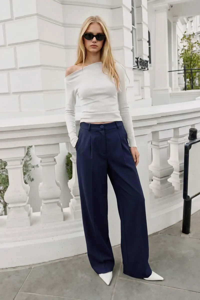 Pantalón cintura alta con pinzas wide leg fit - Imagen 2