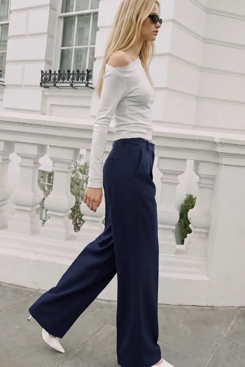 Pantalón cintura alta con pinzas wide leg fit - Imagen 3