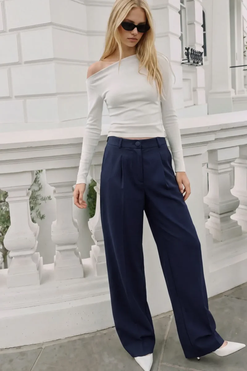 Pantalón cintura alta con pinzas wide leg fit - Imagen 6