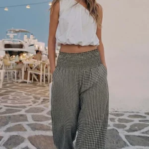 Pantalón cuadros cintura elástica