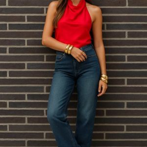 Pantalón de denim con rotos fit recto