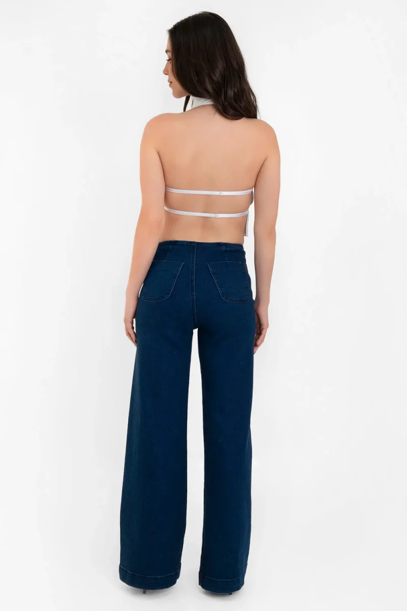 Pantalón de denim cropped flare bolsillos con botón - Imagen 6