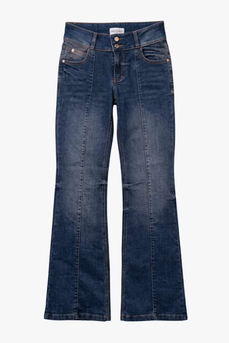 Pantalón de denim fit flare con costura - Imagen 7