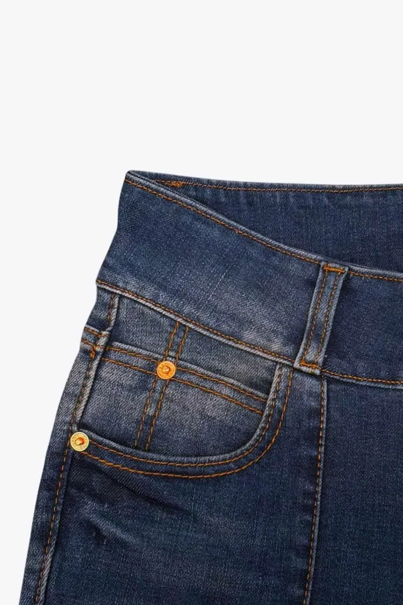 Pantalón de denim fit flare con costura - Imagen 9